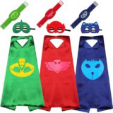 Bulk Superhero Capes for Kids – Satin Capes and Felt Masks With Embodied Three Bracelets for Boys and Girls Superhero Toys Costume 2-12 Year for boys party Gifts P-J
