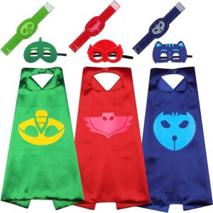 Bulk Superhero Capes for Kids – Satin Capes and Felt Masks With Embodied Three Bracelets for Boys and Girls Superhero Toys Costume 2-12 Year for boys party Gifts P-J