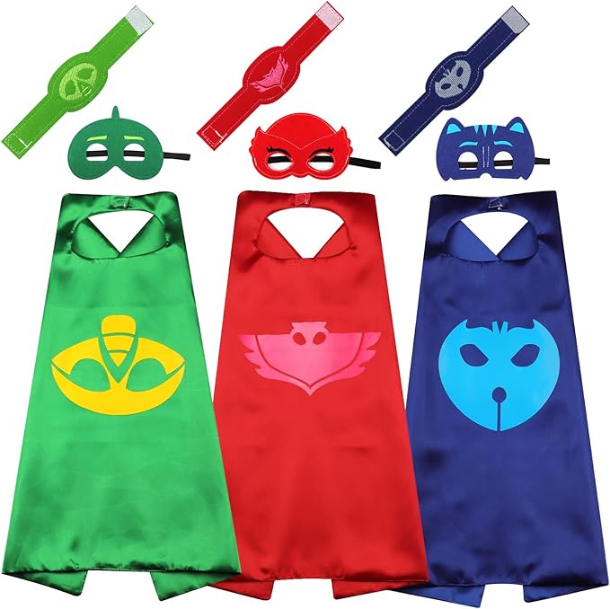 71t1Z8Bj1zL._AC_SX679_ Bulk Superhero Capes for Kids – Satin Capes and Felt Masks With Embodied Three Bracelets for Boys and Girls Superhero Toys Costume 2-12 Year for boys party Gifts P-J