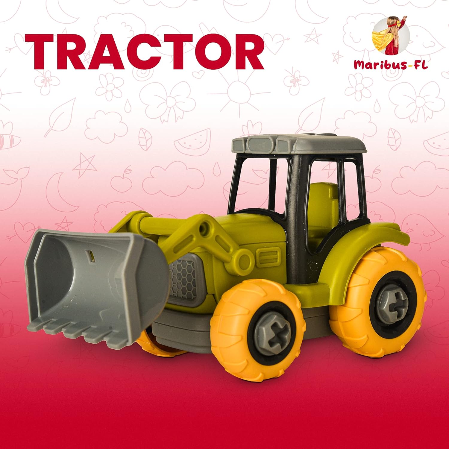 DIY Take Apart Tractor Toy Kit – STEM Farm Playset with Drill, Toy for Boys & Girls Ages 3 4 5 6 Easy to Assemble