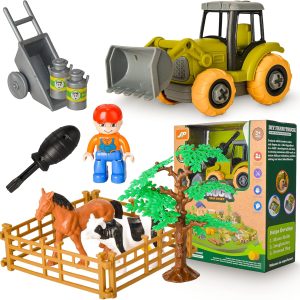 DIY Take Apart Tractor Toy Kit – STEM Farm Playset with Drill, Toy for Boys & Girls Ages 3 4 5 6 Easy to Assemble